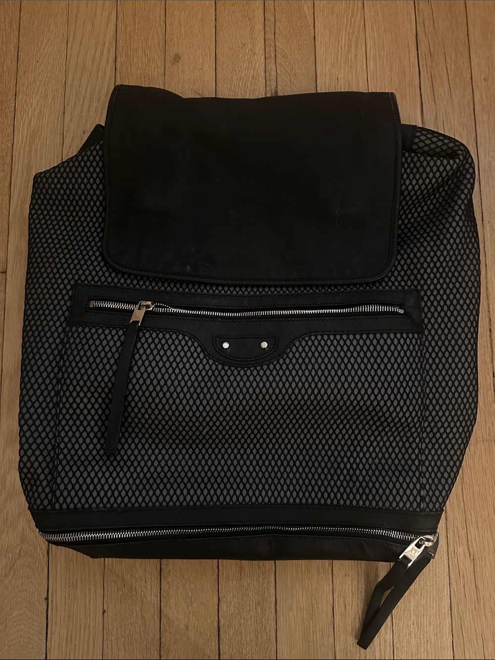 Balenciaga Black Mesh Zip-Top Backpack